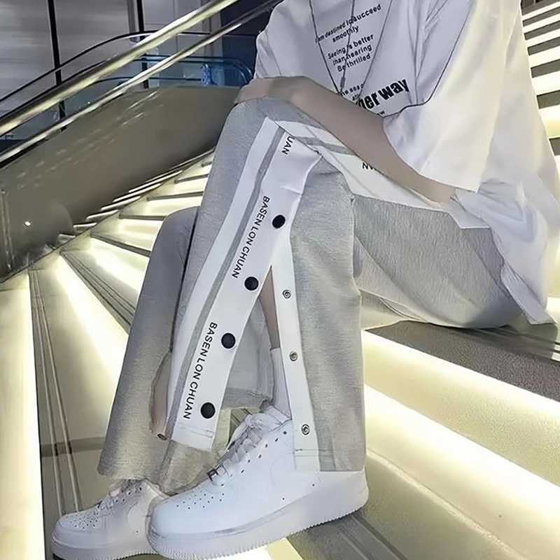 2023 Side Button Jogger Wide Leg Pants Men Trousers Y2k Korea Style Hip-Hop Streetwear Harajuku Loose Womens Baggy Sweatpants X250319