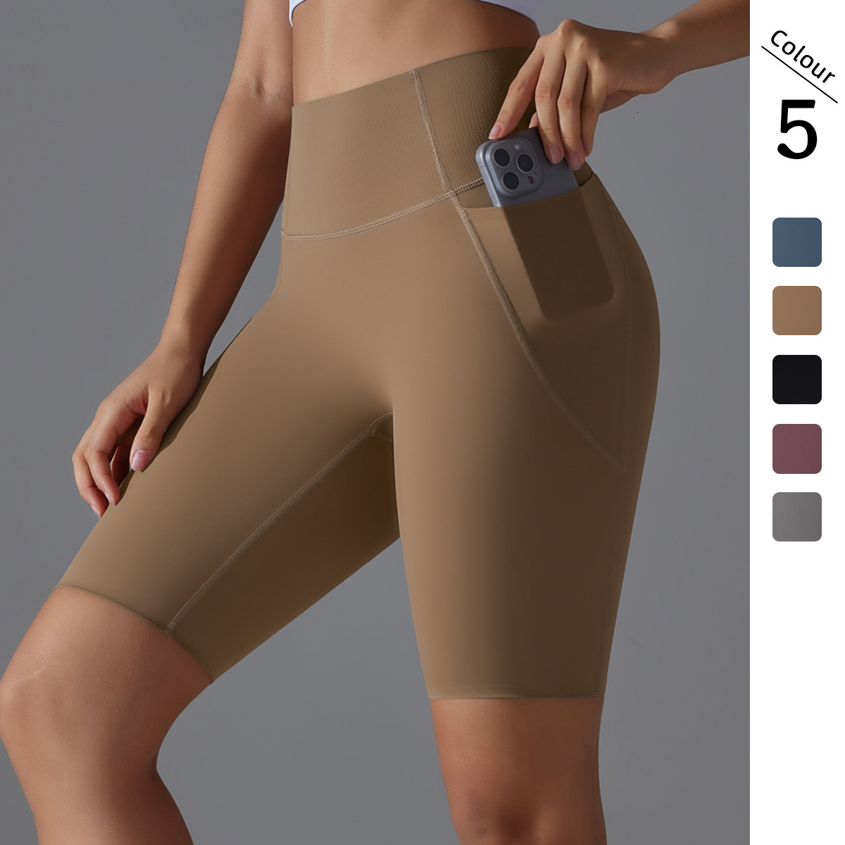 New tracksuit Jelly Adhesive Waist Non slip Pocket Tight Double sided Matte Shorts Sports Running Fitness Yoga Clothing for Women leggings