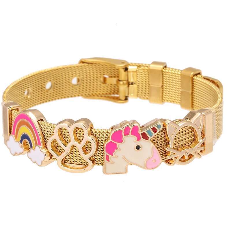 Hot Sale 10mm Rainbow Unicorn Beads Stainless Steel Mesh Bracelets DIY Charm Keeper Bracelets Bangle For Women Men Jewelry Gift