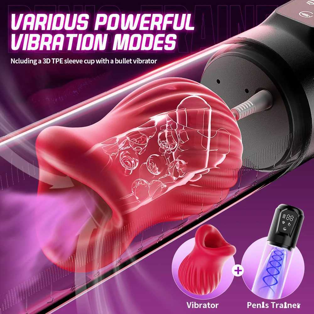 Automatic suction penis pump male masturbation electric oral sex penis extender with rose pocket cat adult sex toyXJ250319