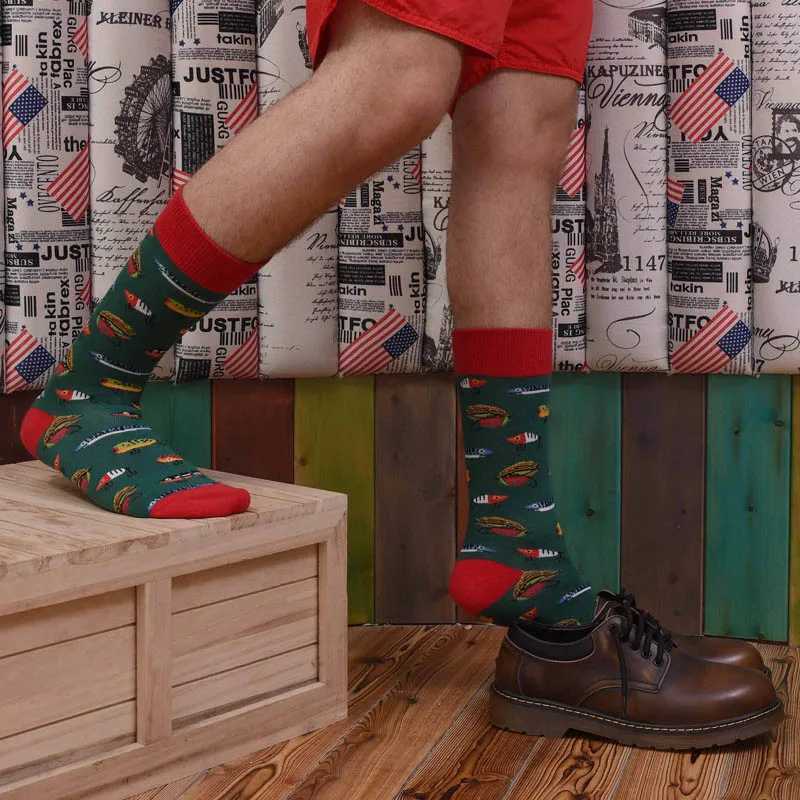 Mens socks pure cotton jacquard animal sushi fun socks cartoon business dresses staff socks wedding gifts Sokken X250319