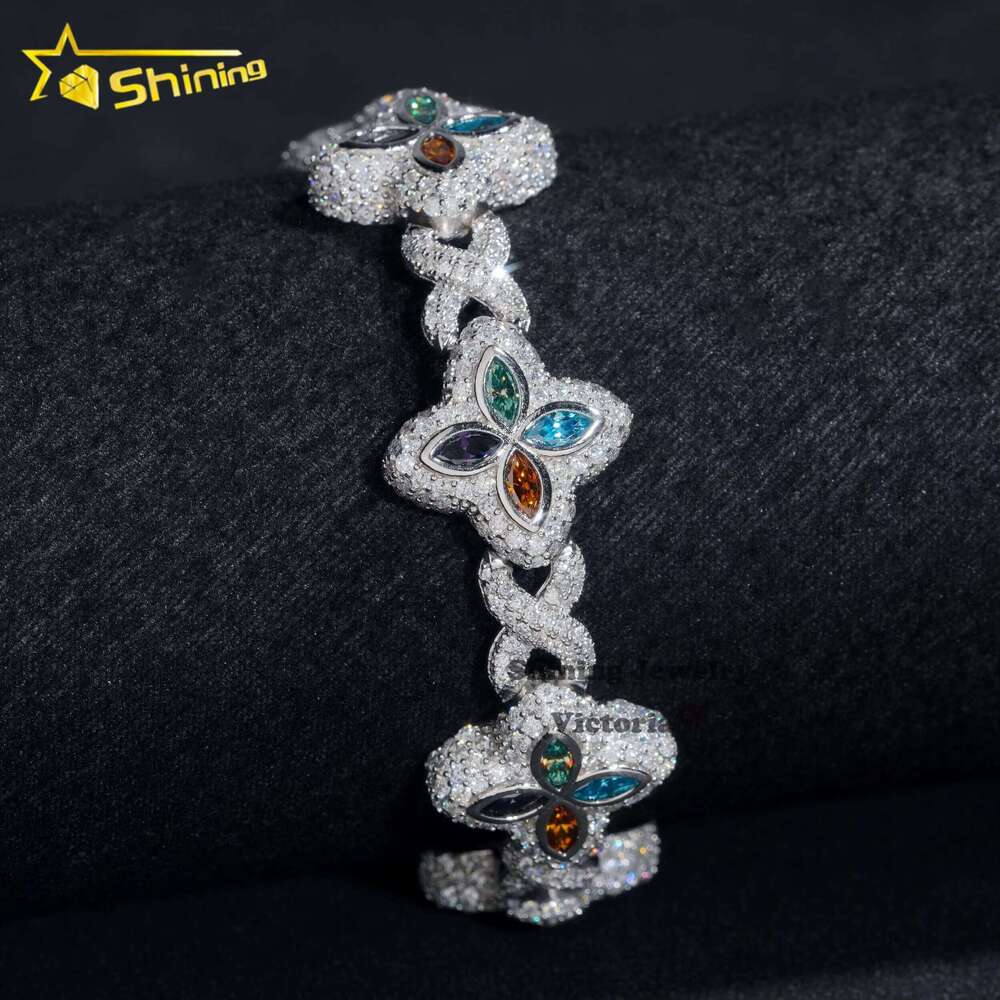 New Fashion Rapper Jewelry Ice Out Sier Plated Silica Clover 18Mm Infinite K Cuban Bracelet For Men
