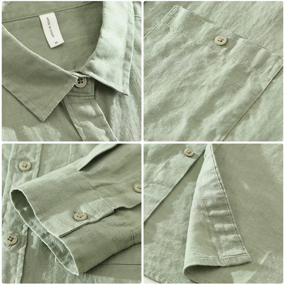 Spring man linen shirt Loose breathable mens clothing freshness Casual shirts long sleeved tops solid for men 250317