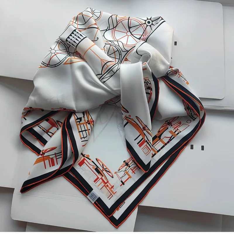 90% silk scarf 100% silk scarf shawl collar double-sided identical printing 14mm X250319