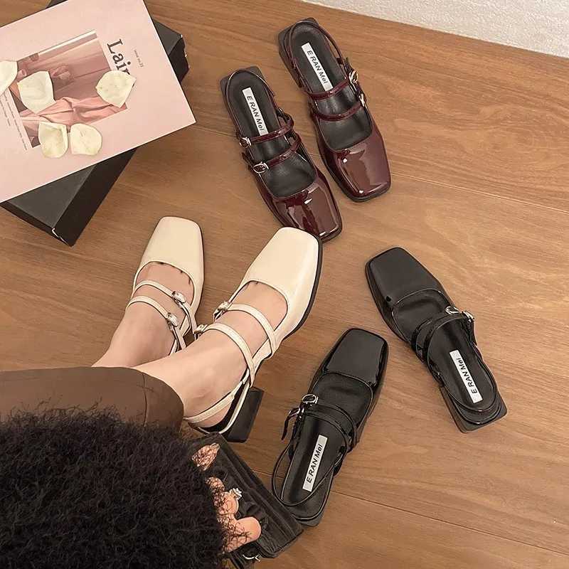 Summer Design Womens Sandals Fi Narrowband Dress Square High Heels Womens Outdoor Patent Leather Mary ShoesXJ250319