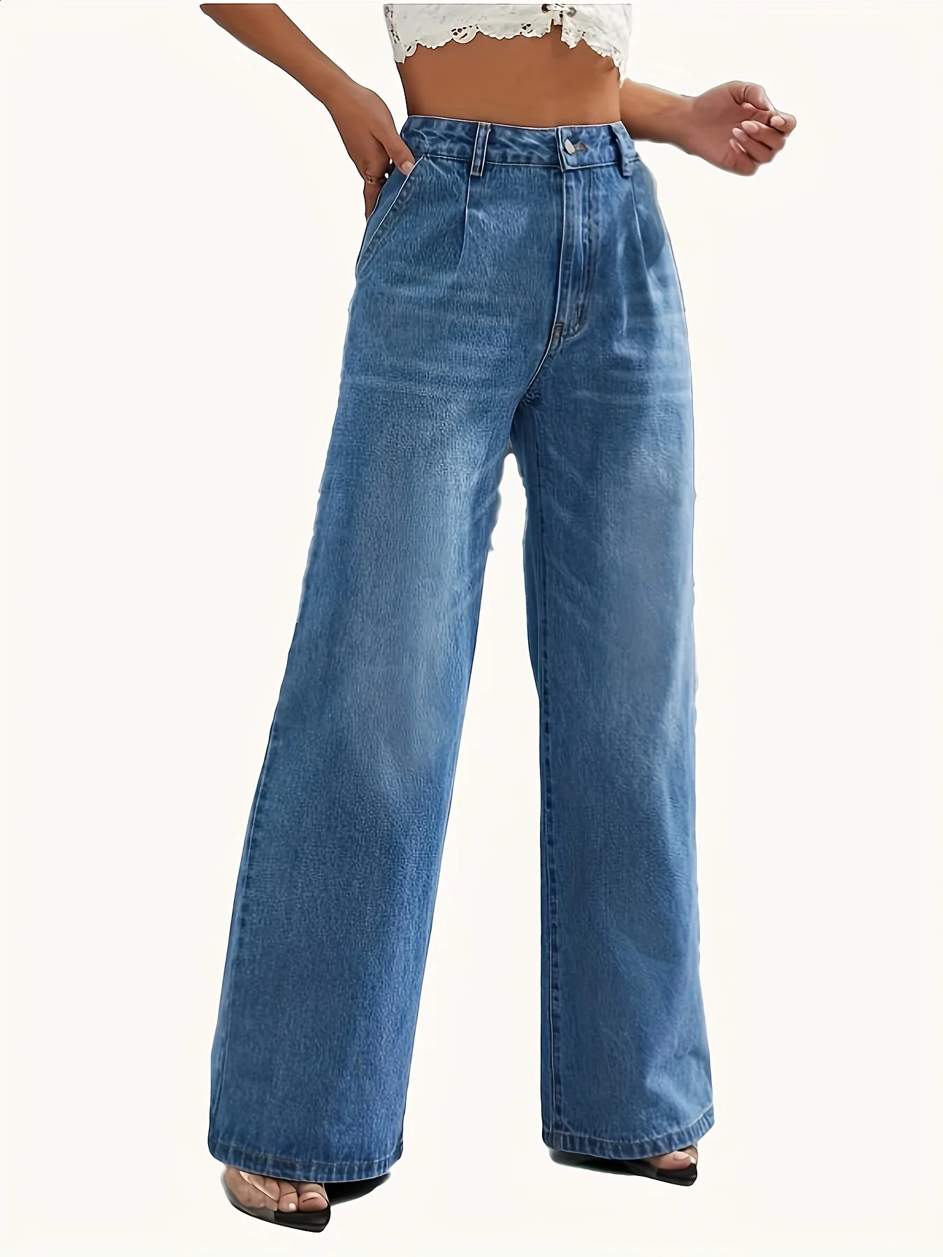 Womens Cross European and American Style Lightweight Blue Jeans Straight Pants Casual Slimming Competition 250317