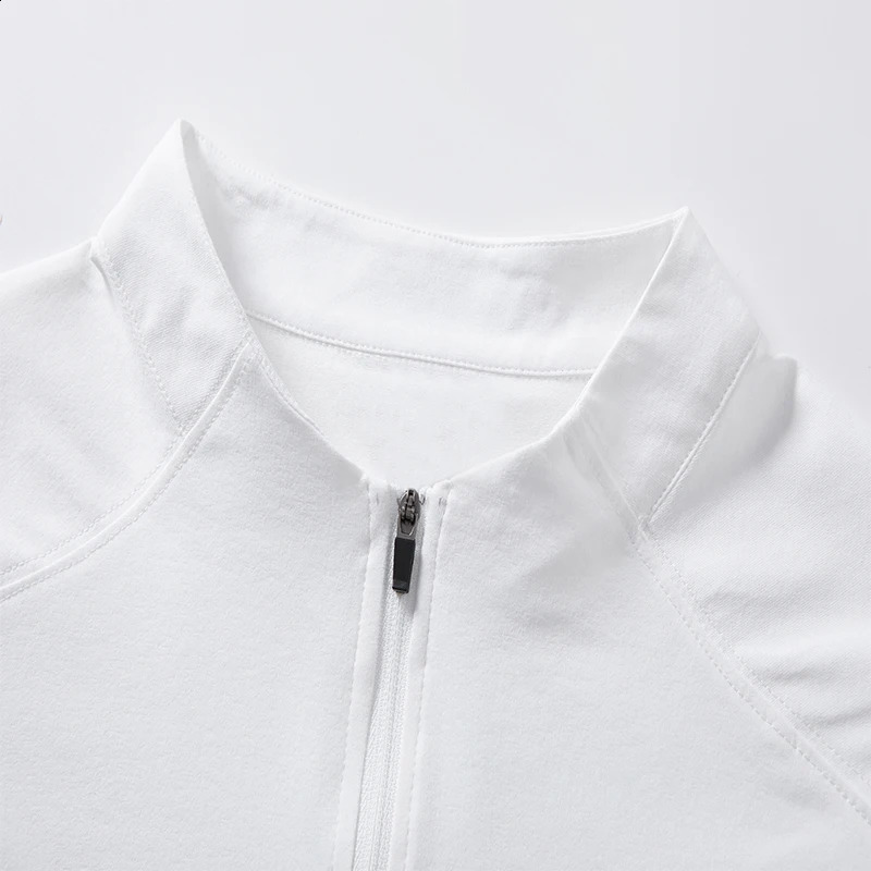 Mens Short sleeved Tshirt Summer Top 2025 Korean Fashion Stand up Collar Half Zipper Solid Knitted Sleeve 250319