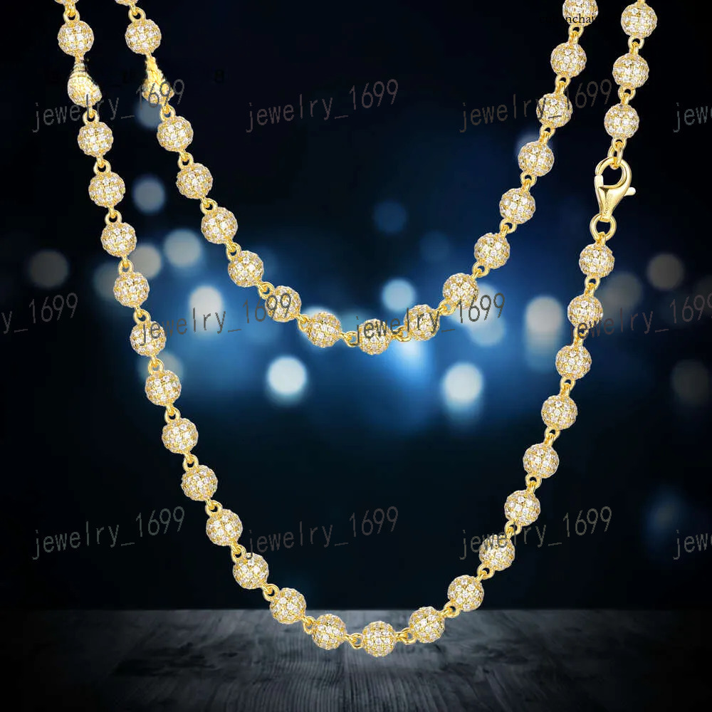 New Hip Hop Jewelry Rappers 5mm Sterg Sier VVS Moissanite Dia Iced Out Bead k Chain Necklace For Men