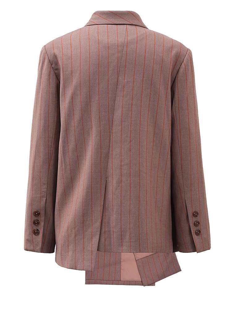 Women Brown Striped Irregular Elegant Big Size Blazer New Lapel Long Sleeve Jacket Fashion Tide Spring Autumn 2025 Cpdb202