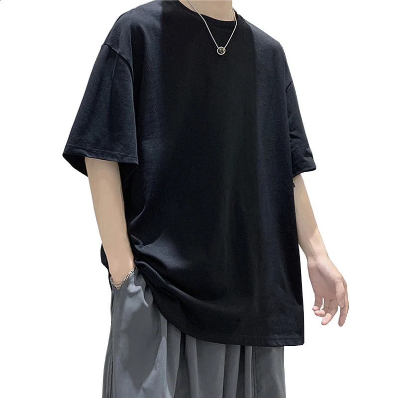 Oversized Summer Short Sleeve Mens T Shirt Fashion Solid Loose O-Neck T Shirts Mens Cotton Hip Hop Streetwear Top Tees 5XL 250319