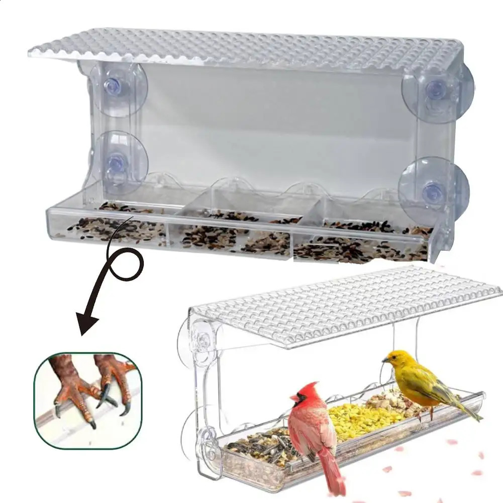 Clear feeders with powerful suction cups transparent detachable bird food for outdoor gardens and courtyards 250318