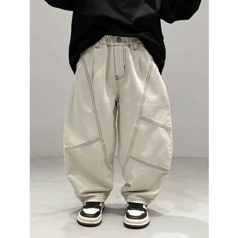 Baodu Childrens Clothing Childrens Jeans Spring 2025 Boys Straight Pants Boys Trousers Beige Pants TedT250318