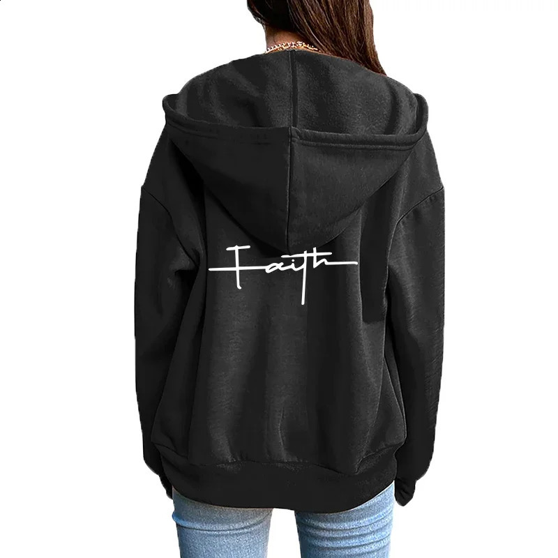 Womens zipper cardigan wool sweater printed casual hooded sweatshirt jogging clothing highquality street womens jacket 250319