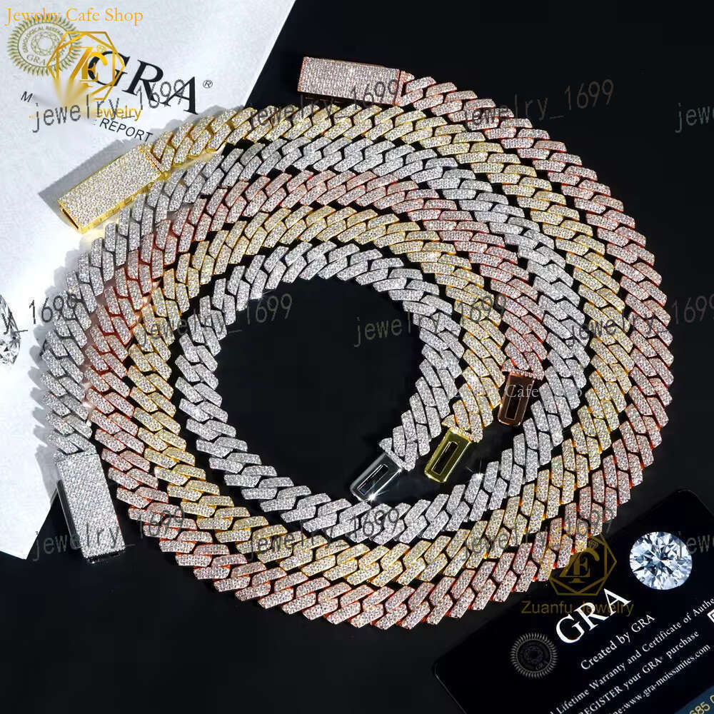 Pendant Necklace Bracelet Hip Hop Style Iced Out Jewelry 10mm 12mm 14mm Width 2 Raws Diamond Sterling Sier VVS Moissanite Cuban Link Chain Designer Ne
