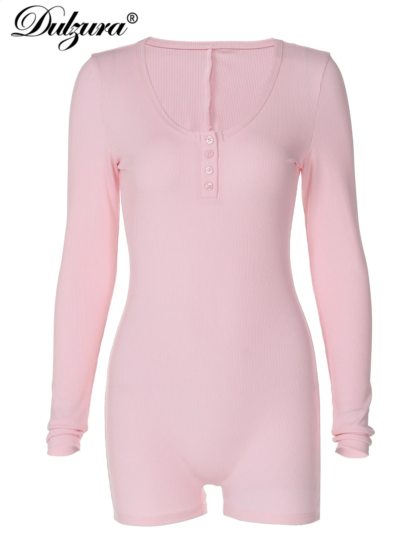 Dulzura Skinny Long Sleeve Playsuits Solid Bodycon Jumpsuits Rompers Evening Party Club Holiday Workout Sport Women Clothes Y2K 250319
