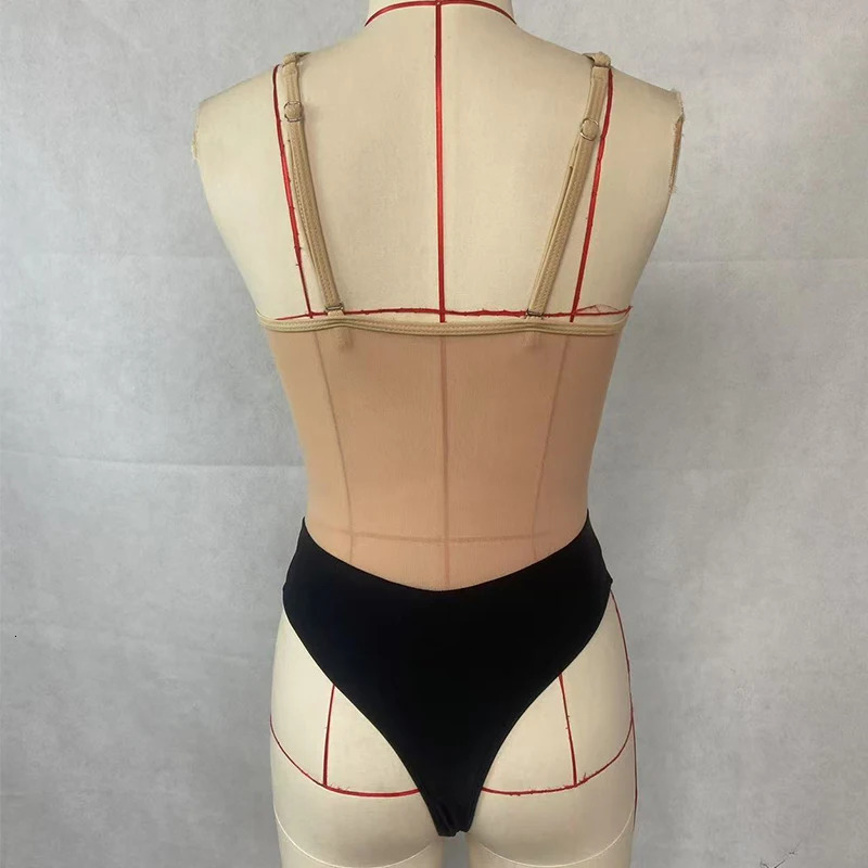 BEACHCICI Women Bikinis One Piece Set Summer Casual Sexy Mesh Stitching Round Neck Backless Adjustable Strap Swimsuit Beachwear 250314