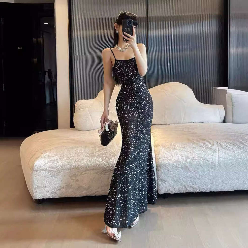 High End Women's Hot Stamping Suspender Dress, Sexy, Light Luxury, Niche Banquet, Birthday, Sexy Dress