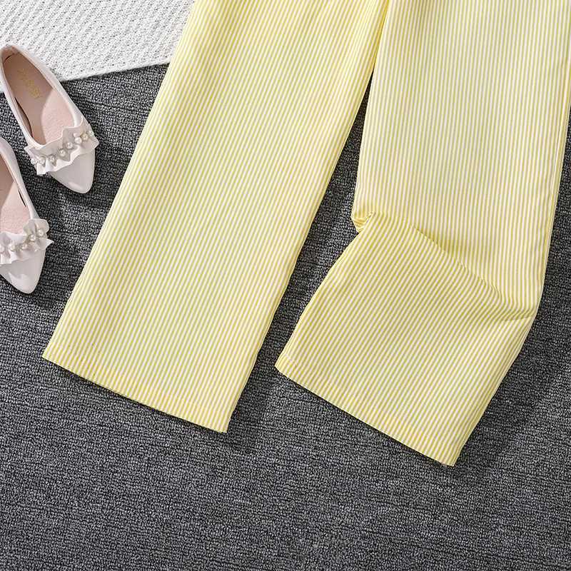 Childrens clothing Girls 8-12 years old vertical stripes waist stitching comfortable styleT250318