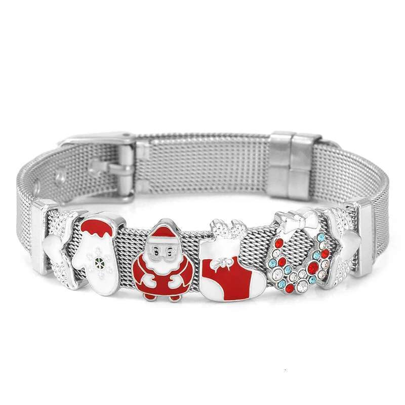 Special Offer 10mm Xmas Style Santa Claus Slide Beads Mesh Bracelet Stainless Steel Charm Bracelets For Women Christmas Jewelry