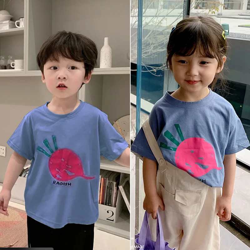 Baby Girls Boys Short Sleeved T-shirt Kids Cotton Top Tees Toddler Cartoon Print Shirts Summer Childrens Clothing Korean Style 250319