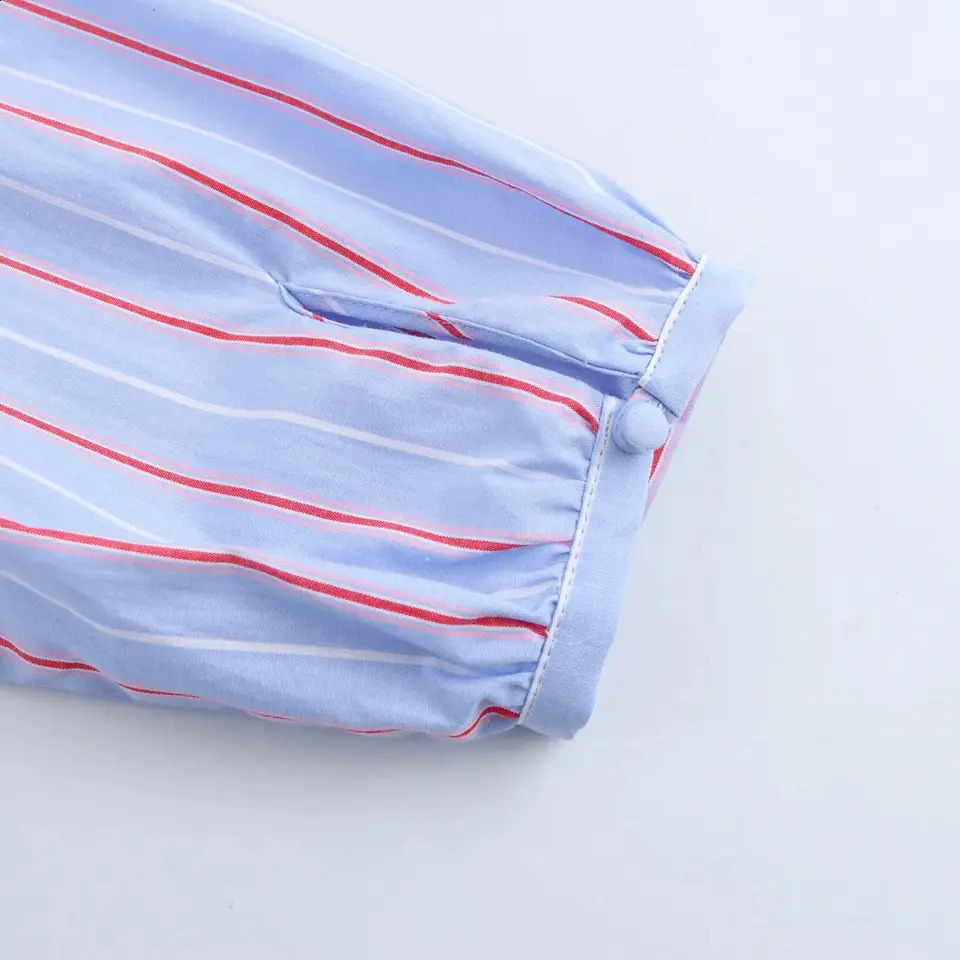 Trafshe Spring and Summer Womens Lace Striped Top Retro Clothing Long Sleeve Shirt 0387058 250318