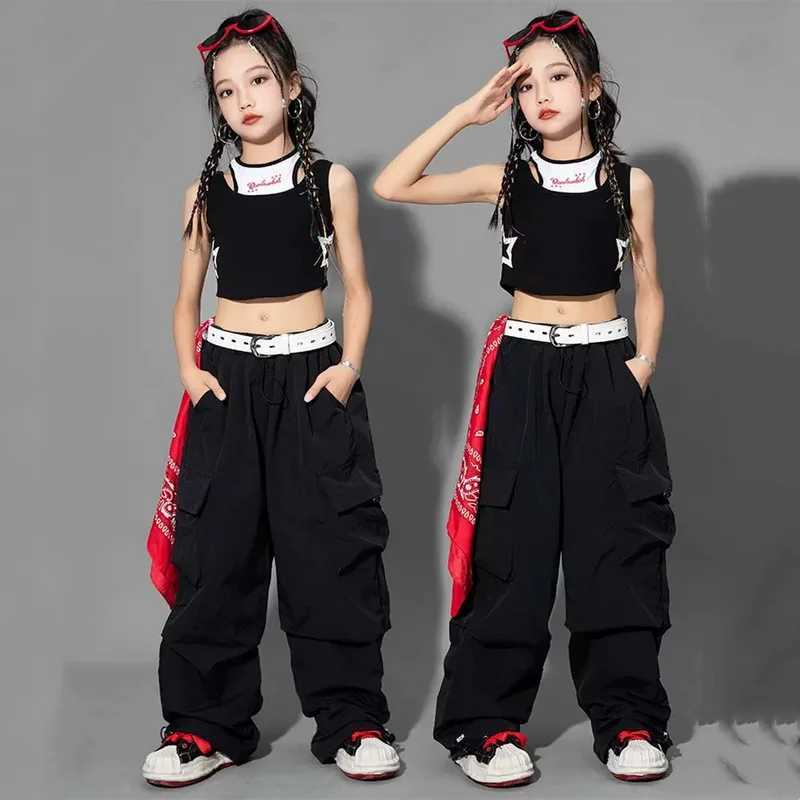 5-14Y Kids Hip Hop Joggers Pants Girls Cargo Pants Teenage Straight Trousers High Waist Vintage Casual Streetwear Baggy PantsT250318