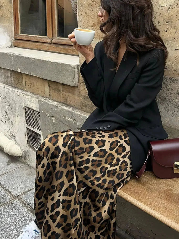 ASDS 2024 Women Fashion Leopard Print Skirt Vintage High Waist Midi Skirts Elegant Women Summer Casual Streetwear Skirt 250313