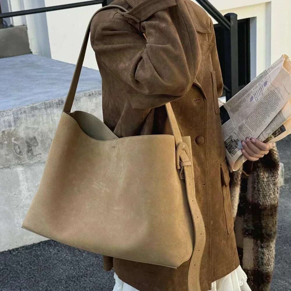 Oversize Women Bag Suede Leather Winter Bags Frosted Cow Skin Handbag And Purses Retro Lady Tote