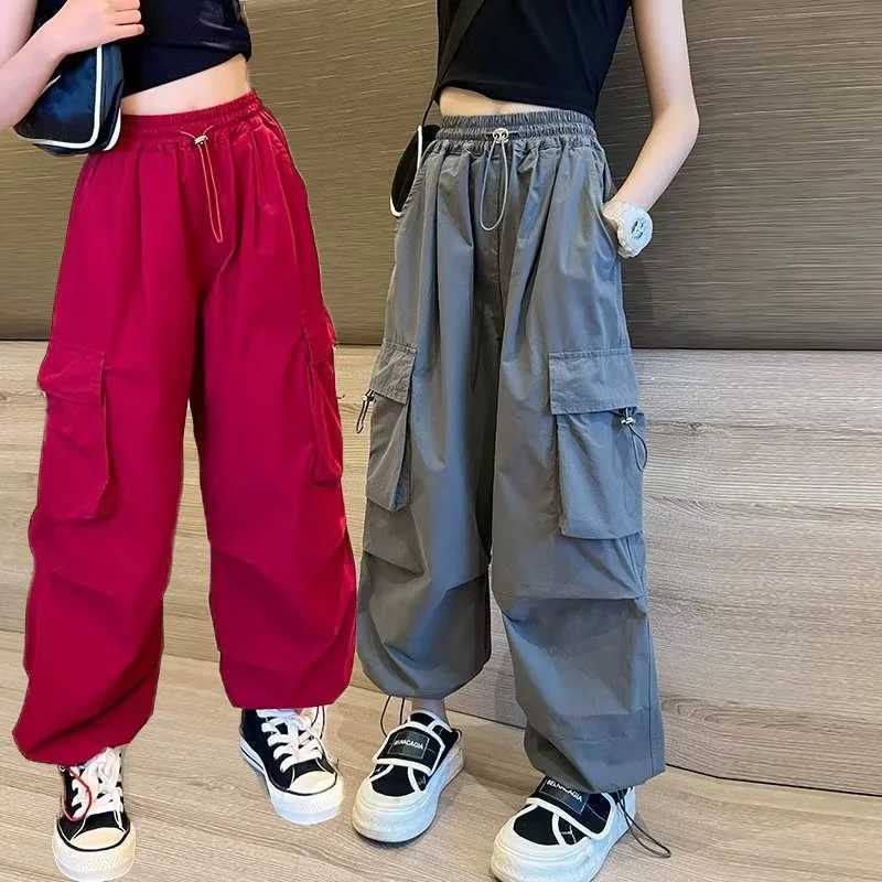 Girls High Waist Straight Trousers Kids Fashion Hip Hop Joggers Cargo Pants Children Cool Spring Autumn Drawstring SweatpantsT250318