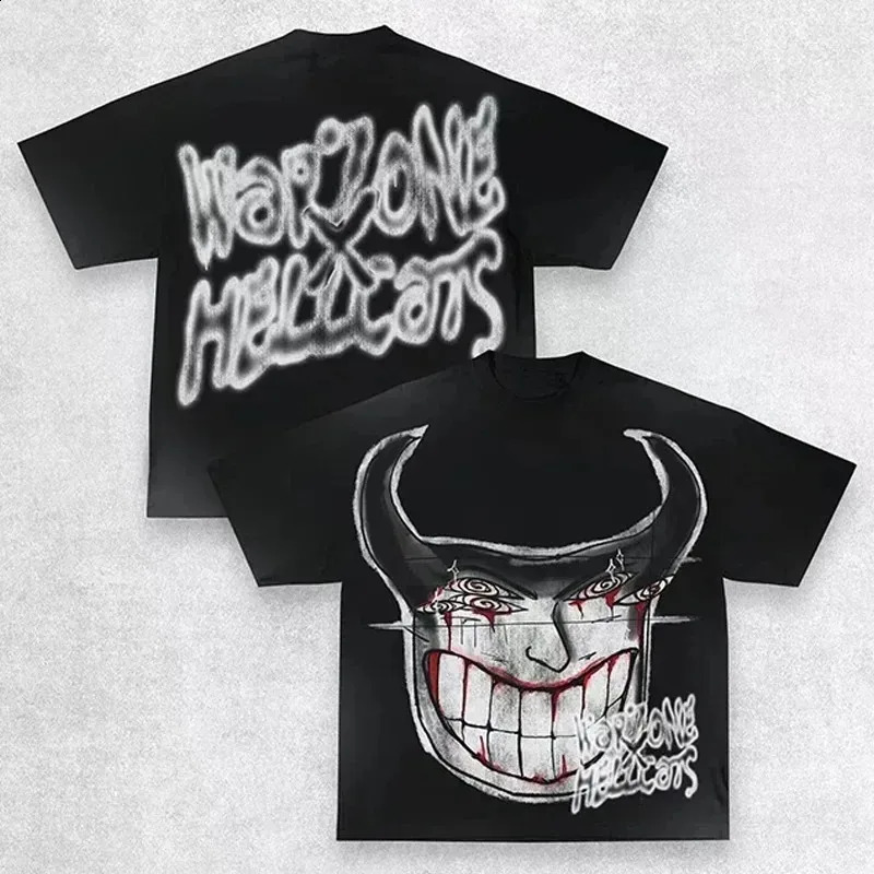 Y2K mens shirt Exaggerate Gothic printed Harajuku punk streetwear cotton round neck oversized short sleeved top tee 250319