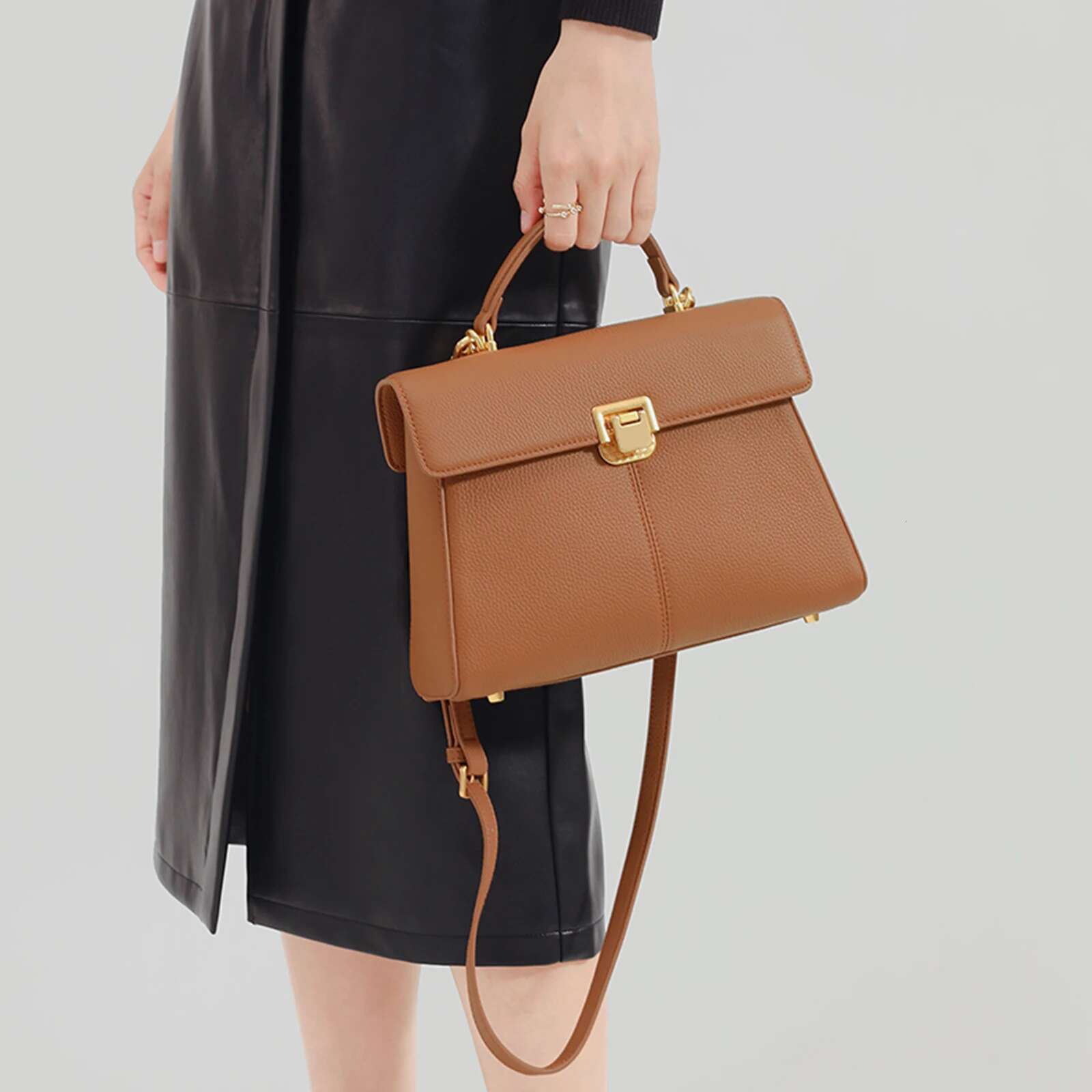 Itamood-Genuine Leather Handbag For Women, Branded Crossbody Bag, Fashionable And Versatile, Scarf Decor