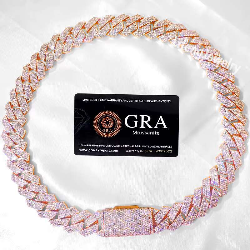 Custom 20mm 4-Rows Sterg Sier Rose Gold Cuban k Chain for Men Full Iced Hip Hop Dia Moissanite Fine Necklaces