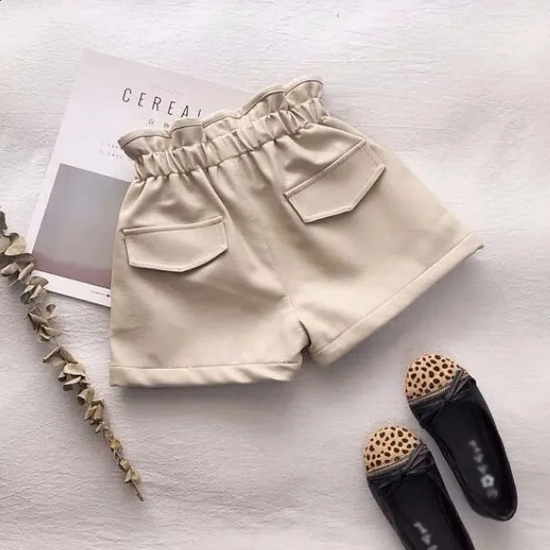 Girls Velvet Leather Shorts Autumn Winter Clothes Korean Girls Clothing Street Fashion High Waist Leather Shorts 250319