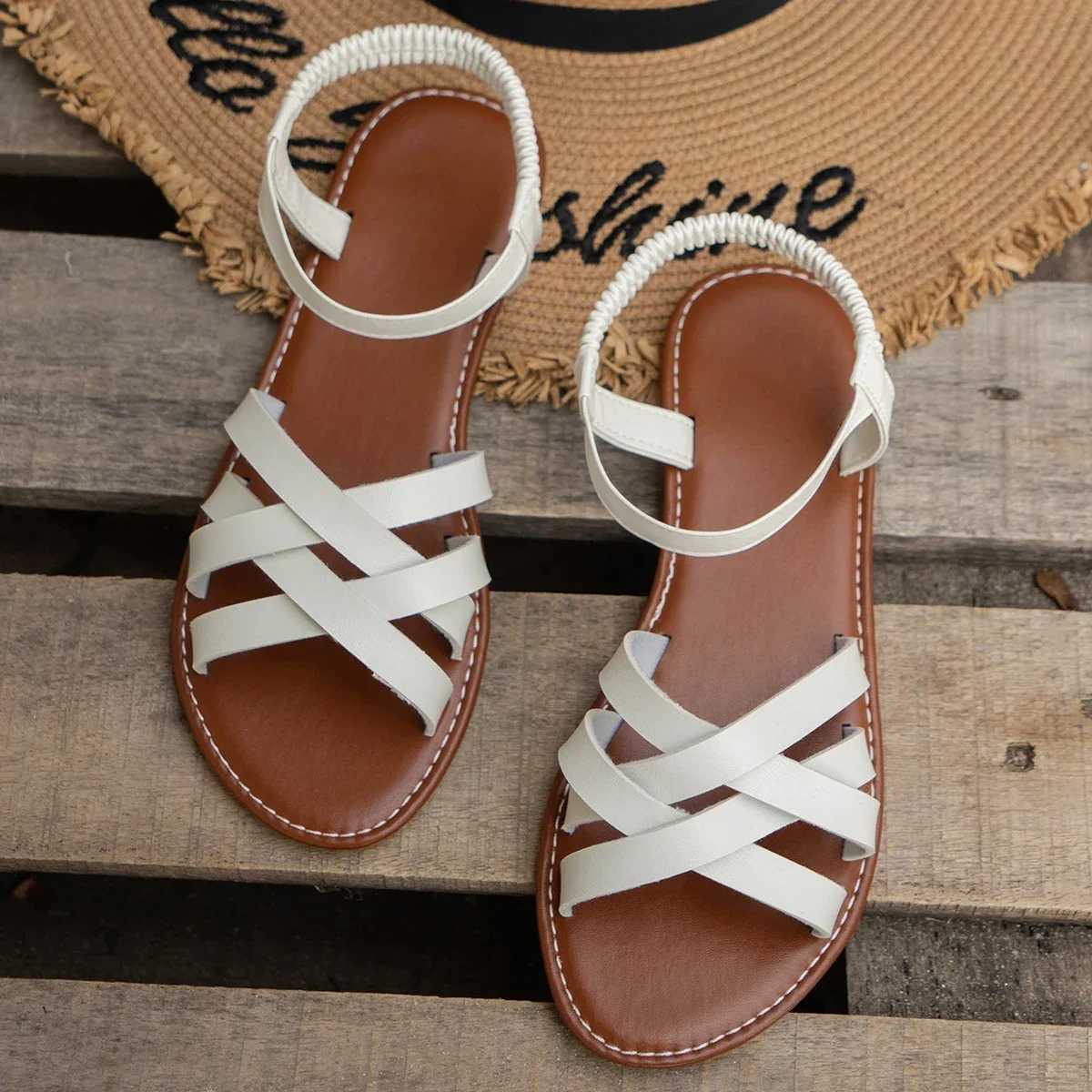 New Arrival Chic Spring Essential Womens lightweight flat sandals with a simple elastic band perfect for all day comfort and fashion T250318