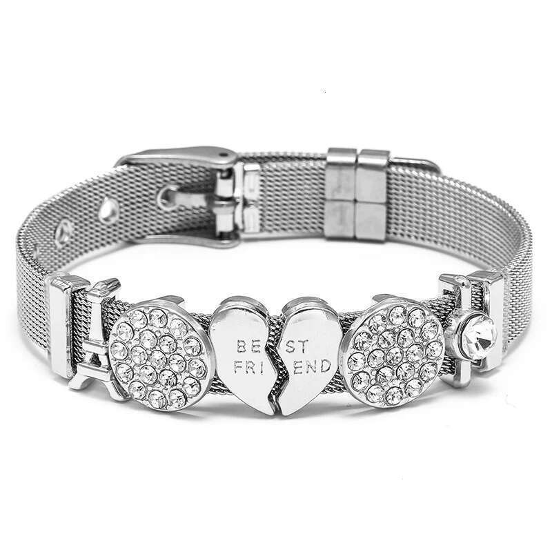 10mm Best Friend Tower Beads Stainless Steel Mesh Bracelets With Crystal Charm Keeper Bracelets Bangles For Women Men Jewelry