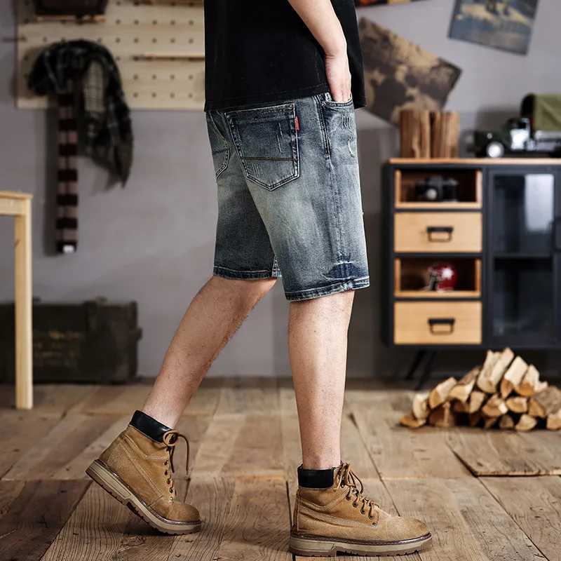 New American Teen Retro Denim Shorts Mens Summer Tight Pants Street Tight Elastic Five Minute Pants W250319