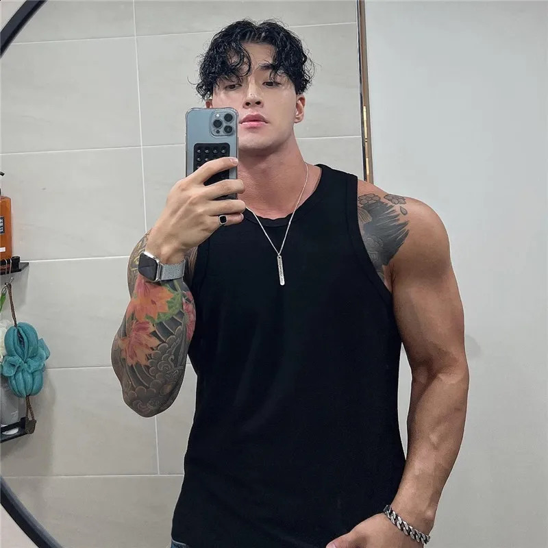 Mens vest solid color Breathable quick drying elastic sports vest men sleeveless undershirt fitness training running tank top 250319