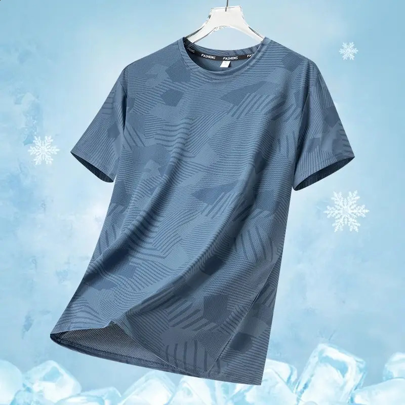 Summer mens short sleeved running casual round neck Tshirt training sportswear top ice silk 250319
