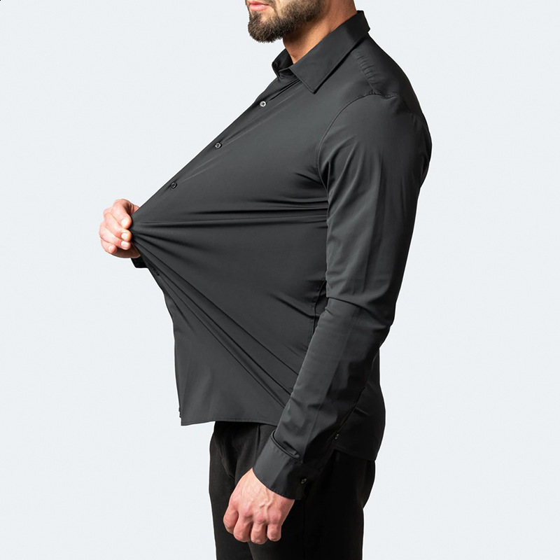 White Solid Mens Dress Shirt Long Sleeve Fashion Contrast Cuff and Collar Men Clothing Social Shirts and Blouse 250214