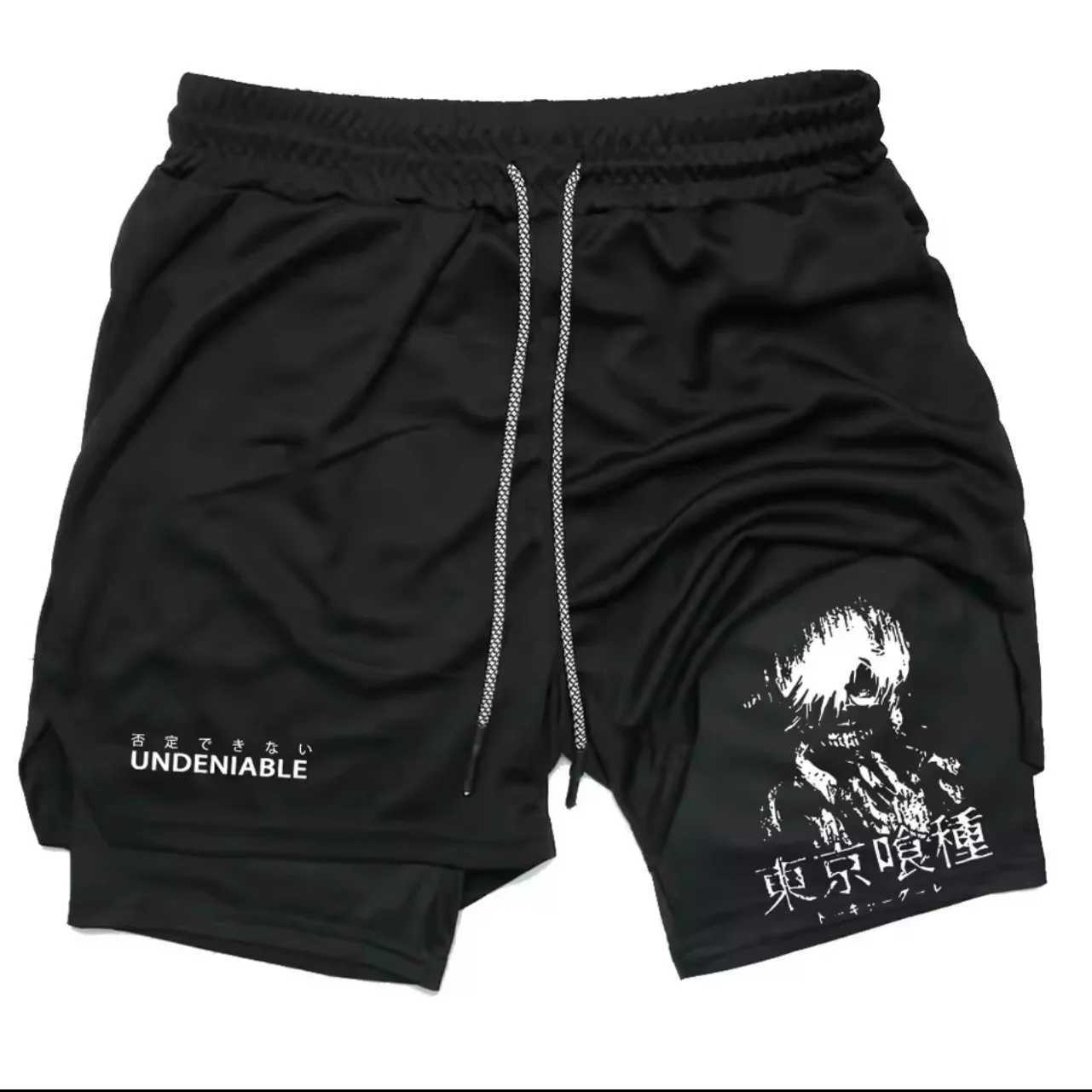 Mens breathable quick drying casual two-piece sports shorts with a casual double layered 2-in-1 fitness running shorts design W250319