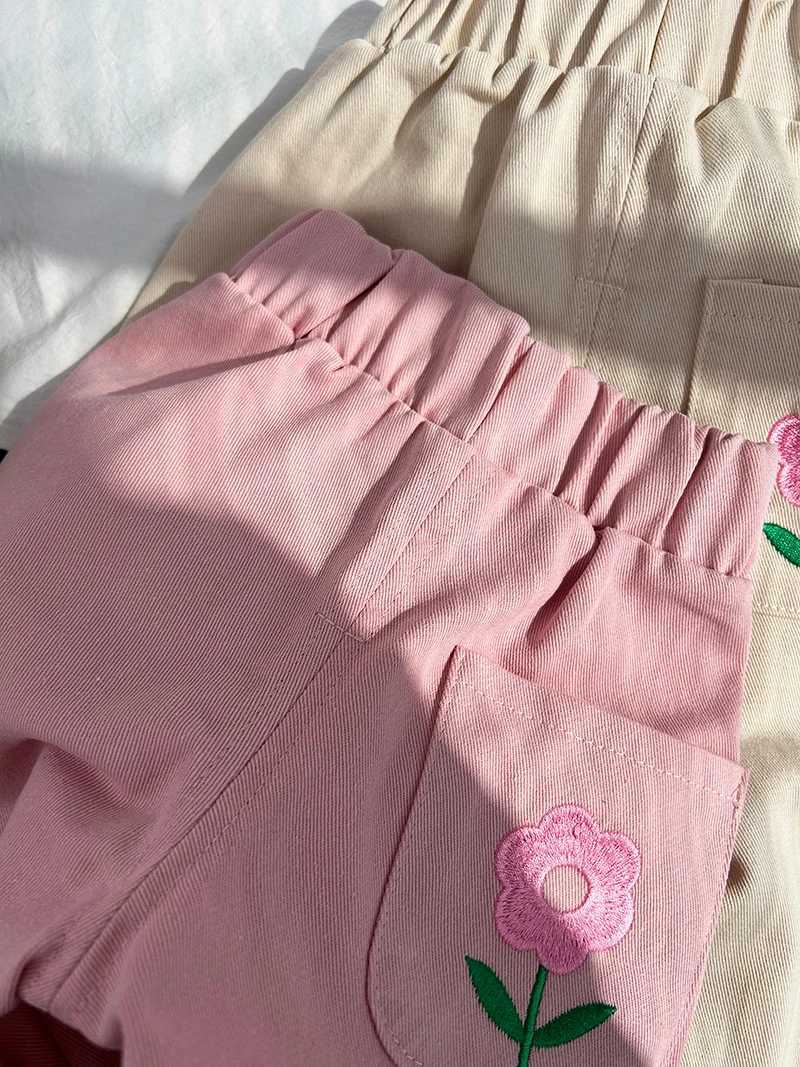 Cute girl flower embroidered pants elastic waist loose casual harem pants Korean style 1-6 year old girl TrouserT250318