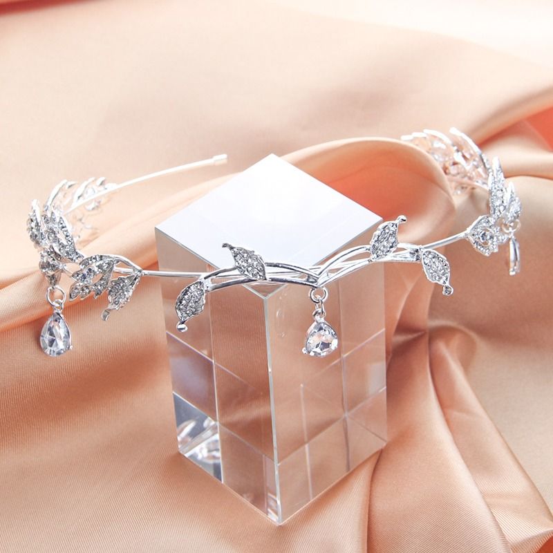 Boho Chic Alloy Leaf Headpiece with Dangling Crystals for Ladies Elegant Elven Accessory