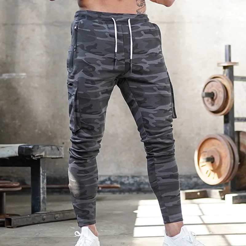 Gym Mens Versatile Multi-Pocket Workout Cargo Pants Camouflage Cotton Training Sweatpants Fitness Casual Trousers Track Pants X250319