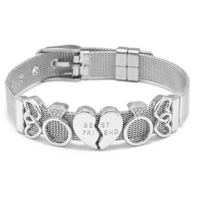 Fashion Stainless Steel Mesh Bracelets Original DIY Best Friend Beads Buckle Keeper Bracelets For Women Men Friend Jewelry Gift