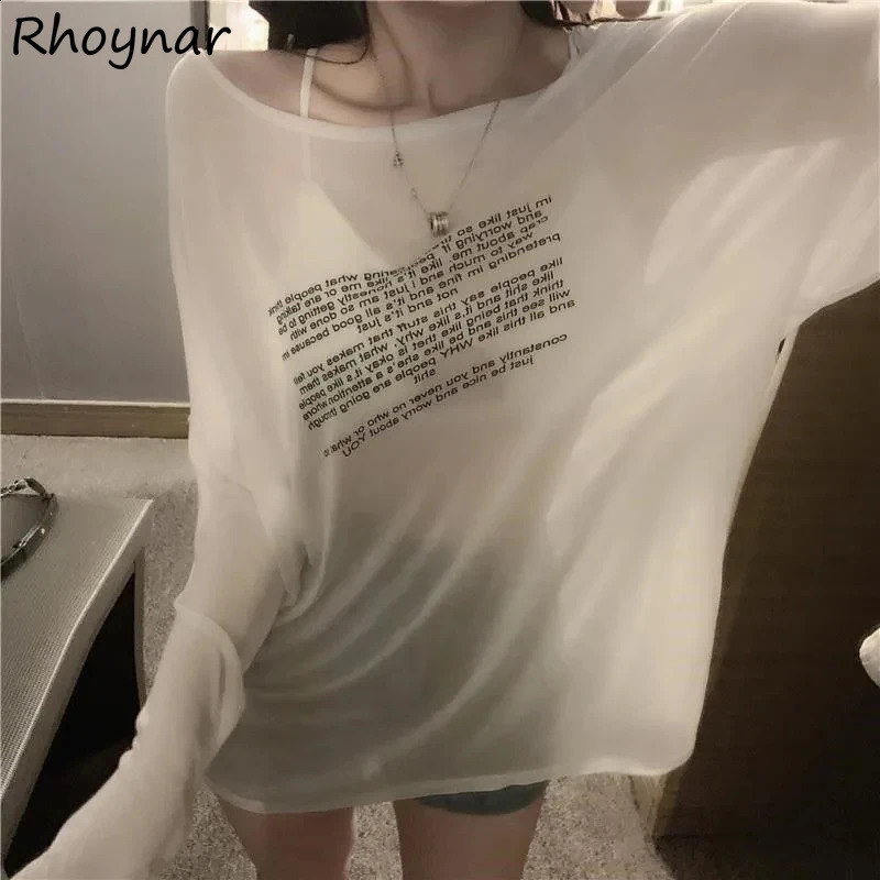 Loose T-shirts for Women Letter Pattern Simple Korean Style Summer Clothing Thin All-match Young Students Tops Trendy 250319