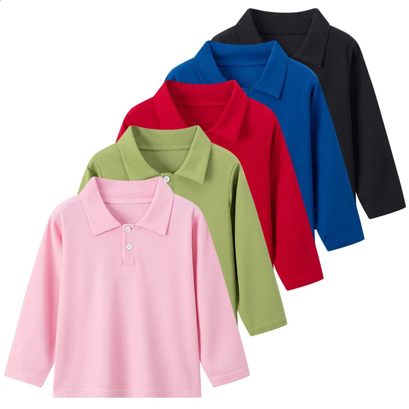 Autumn childrens solid color lapel long sleeve Polo shirt boys and girls casual Joker shirt handsome brother and sister dress 250319