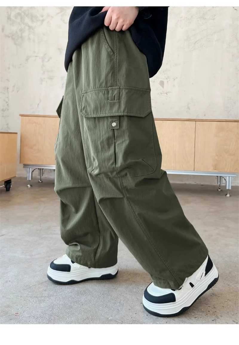 Wide leg pants street dance pants boys casual straight pants childrens side pockets childrens cargo pants hip-hop pants 5-14YT250318