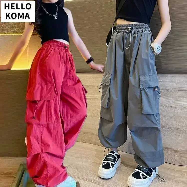 Teen Girls Joggers Pants Loose Casual Fashion Children Straight Trousers Pockets Design Trendy Cool Streetwear Kids Pants 5-14YsT250318