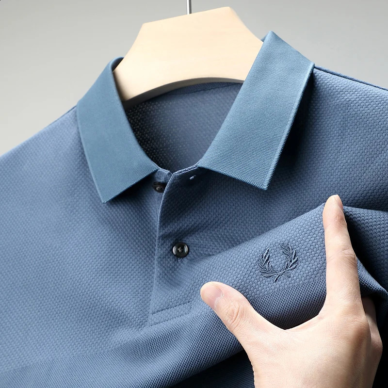 High end 100 Cotton Mens Polo Shirt Summer Lapel Wheat Ear Embroidered Short sleeved T-shirt Business Fashion Mens 250319