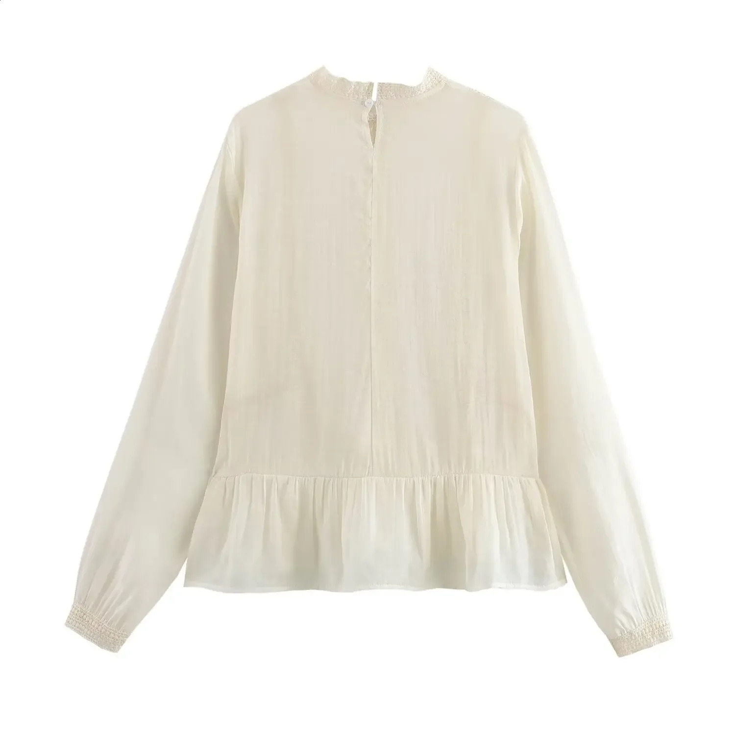 TRAFSHE Vintage Women Top Lace Splicing White Stand Collar Lady Long Sleeve Shirts Blouses Clothing 250319